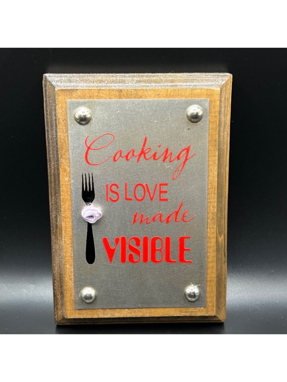 Cooking Is Love Made Visible Wood & Metal Wall Plaque Handmade Patina Rustic VTG
